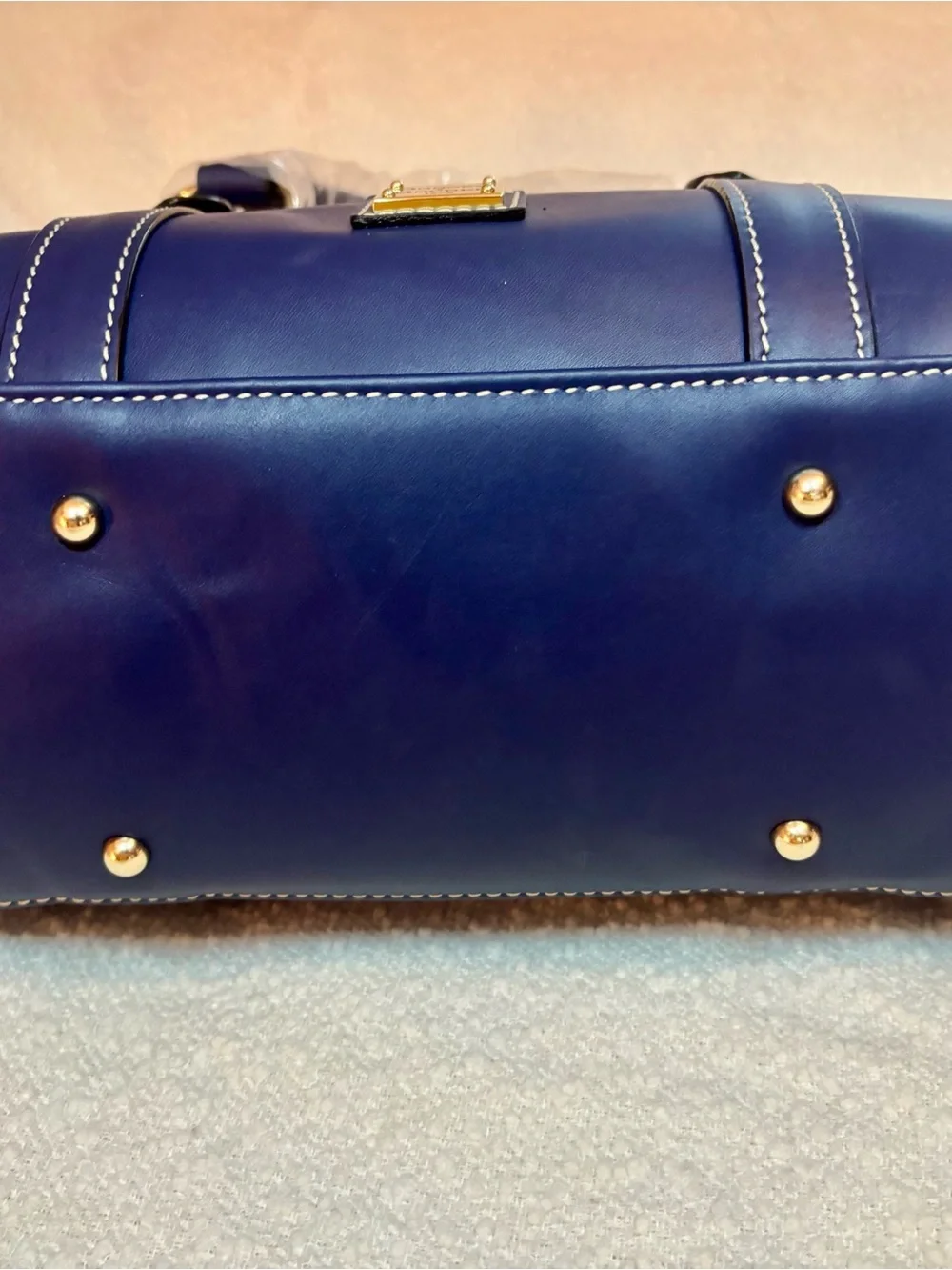 Dooney & Bourke Royal Blue Leather Satchel with Gold Hardware - Picture 2 of 5